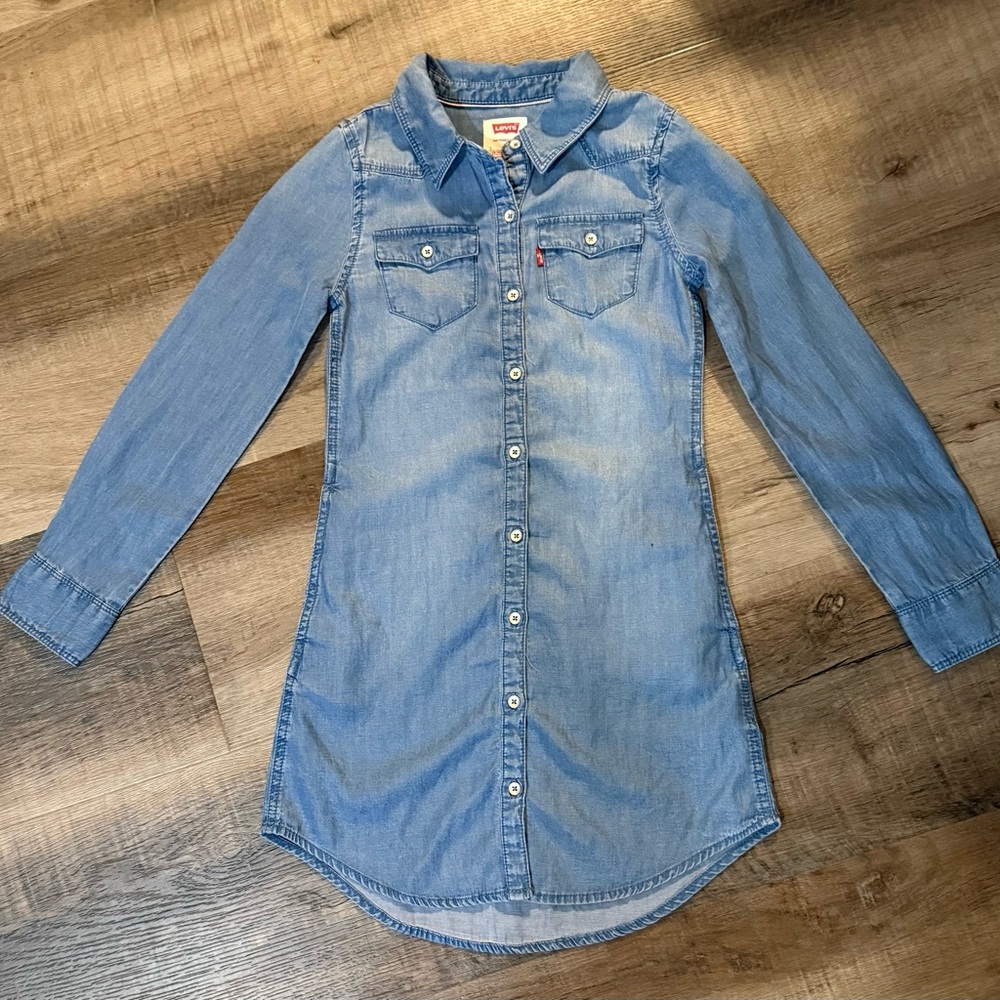 Levi's Girls Long Sleeve Button Up Denim Dress Size Small 🦋🌷